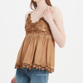 Fashion Lady V-neck Sleeveless Lace Slip Ruffle Hem Spaghetti Strap Flounce Elegant Sling